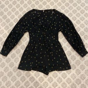 Free People black romper with gold/green designs